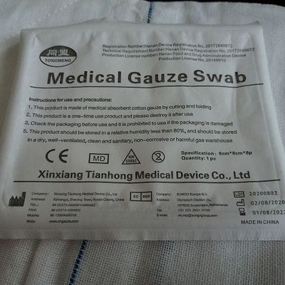100% Bleached Cotton X Ray Detectable Swabs 16PLY Gauze Swabs 100mm X 100mm