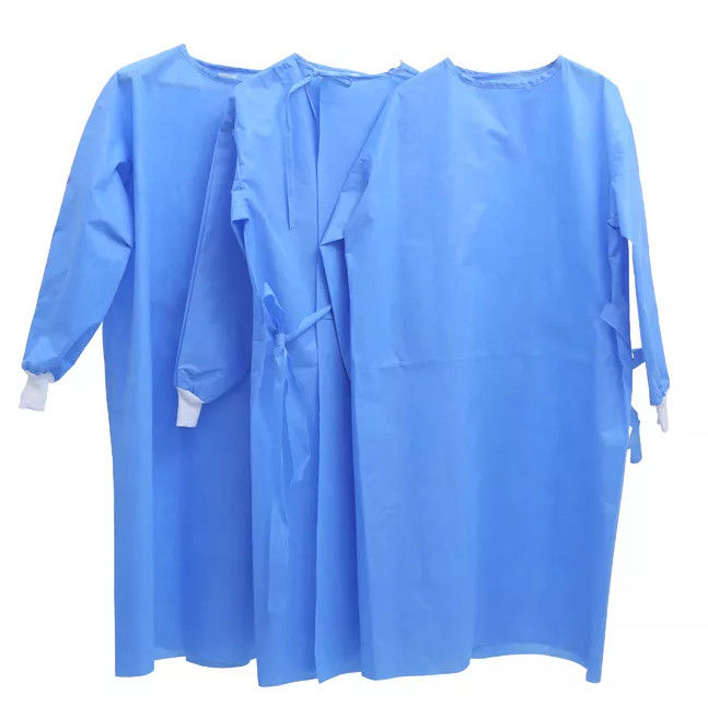 Knit Cuffs SMS PP PE Fabric Surgical Gown Waterproof Blue Color